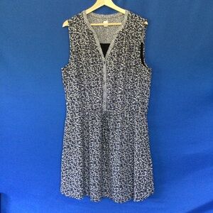 Gap XL Tall Sleeveless Navy Floral V-Neck Dress Tie Waist Lined
